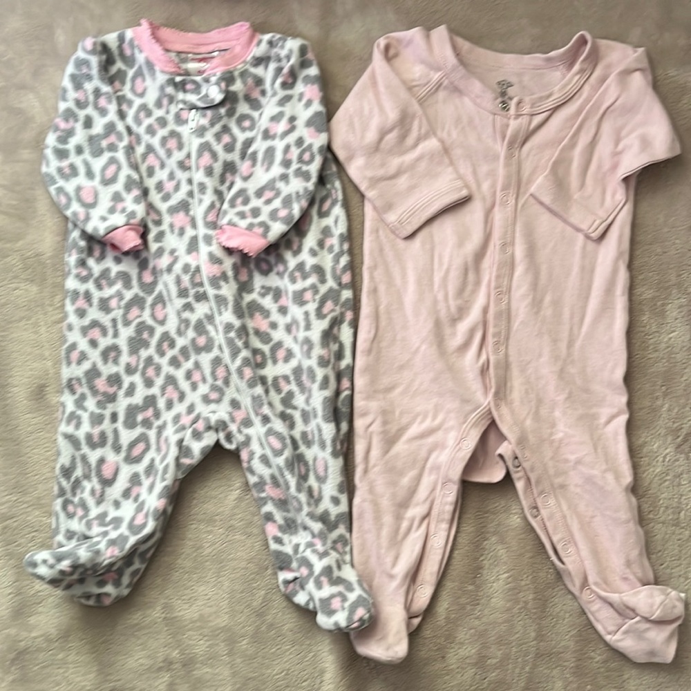 Garanimals 0-3 month girl sleeper and Little Giraffe 3-6 month pink one-piece
